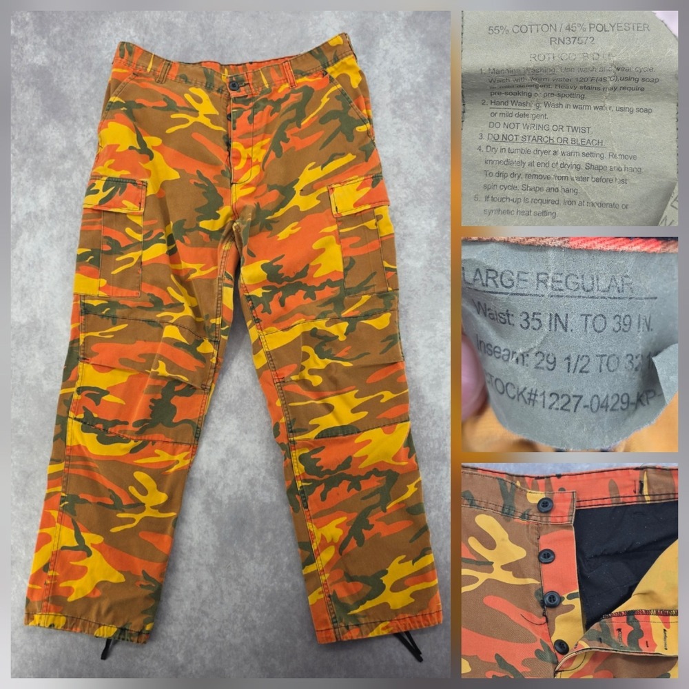 Rothco Savage Orange Camo BDU Pants Men's Large Regular Cargo Military Fatigue